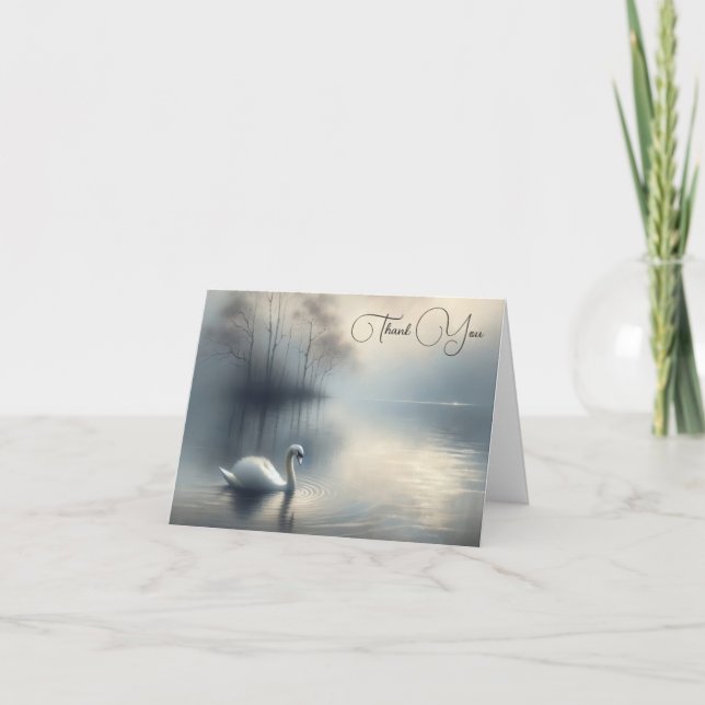 Single Swan on Misty Lake Sympathy Thank You Card (Front)