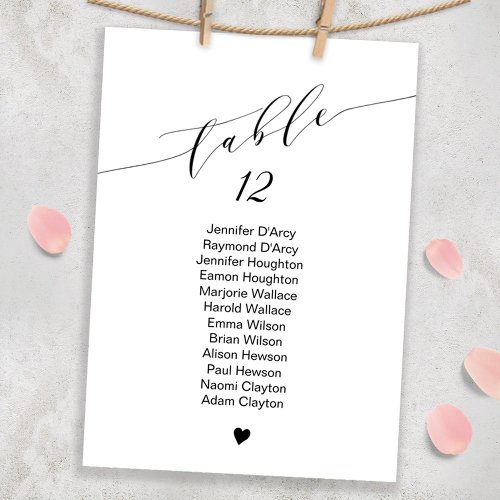 Single table wedding seating chart elegant font invitation