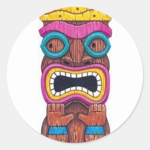 single tiki mask classic round sticker