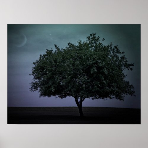 single tree with moon and stars poster