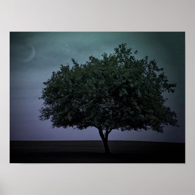 single tree with moon and stars poster (Front)