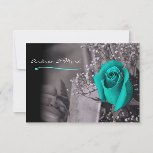 Single Turquoise Rose Fade to Black Wedding Invitation