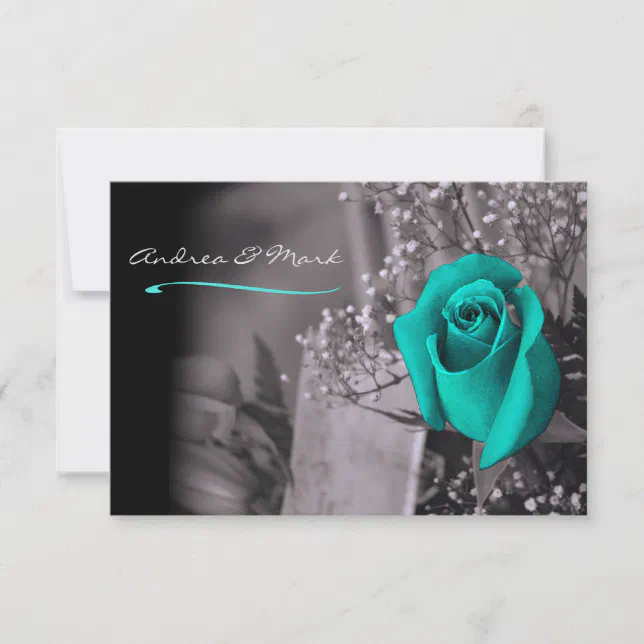 Single Turquoise Rose Fade to Black Wedding Invitation | Zazzle