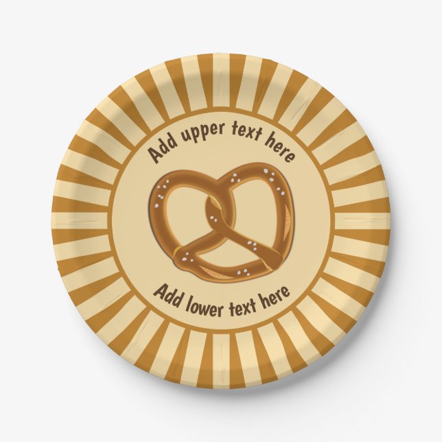 Single Twisted Pretzel on Sunburst - curved text Paper Plates (Front)