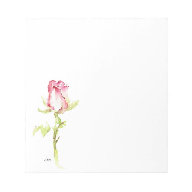 Single Watercolor Pink Red Rose Handpainted Notepad (Front)