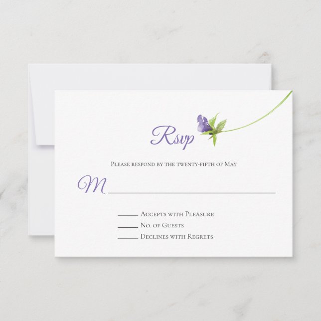 Single Watercolor Purple Blossom Green Leaves RSVP Card (Front)