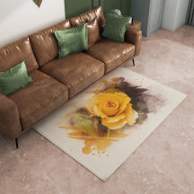 Single Watercolor Yellow Rose Rug