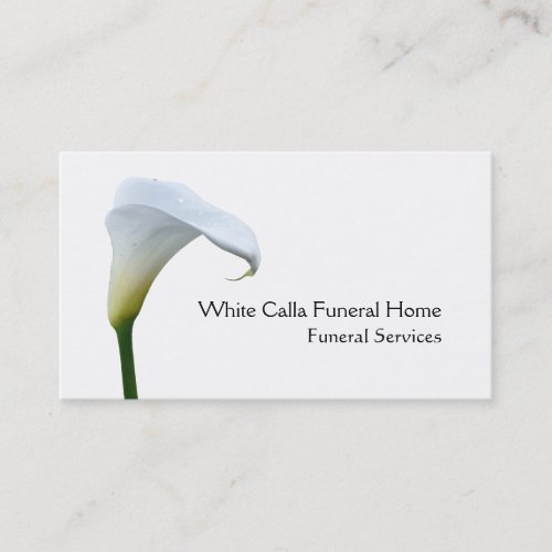 Single white arum lily funeral director business card