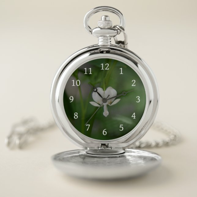 Single White Bleeding Heart Pocket Watch (Inside)