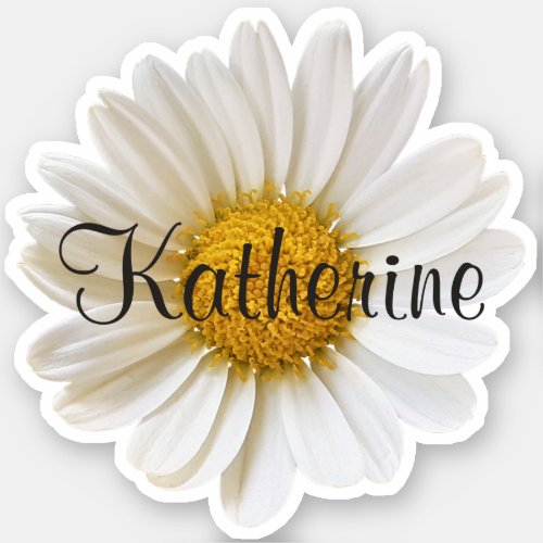 Single White Daisy Custom Name Personalized Floral Sticker