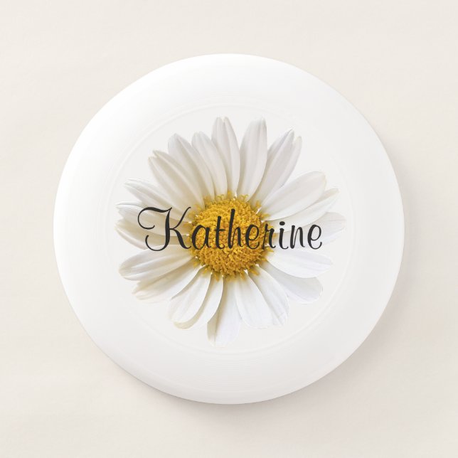 Single White Daisy Flower Custom Name Wham-O Frisbee (Front)