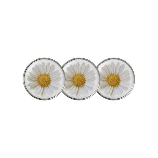 Single White Daisy Flower Golf Ball Marker (3 Up)
