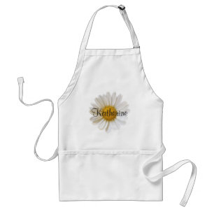 Single White Daisy Flower Your Name Floral Adult Apron