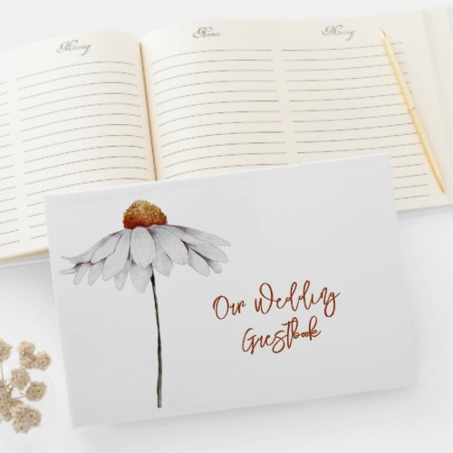 Single White Daisy Wedding Guest Book