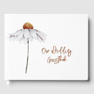 Single White Daisy Wedding Guest Book