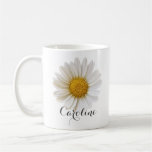 Single White Daisy with Custom Name Coffee Mug