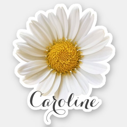 Single White Daisy with Custom Name Sticker