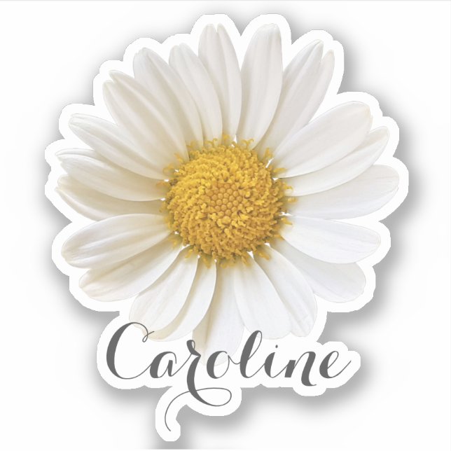 Single White Daisy with Custom Name Sticker (Front)