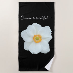 Single White Flower One Can Be Beautiful Monogram Beach Towel