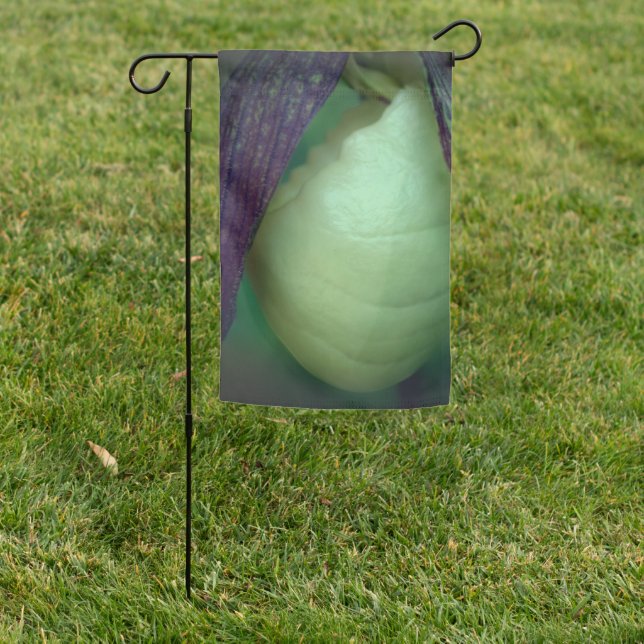 Single White Lady Slipper Orchid Flower Close Up Garden Flag (In SItu)