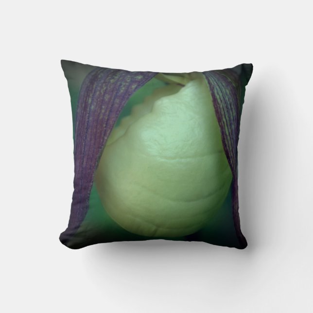 Single White Lady Slipper Orchid Flower Close Up Throw Pillow (Front)