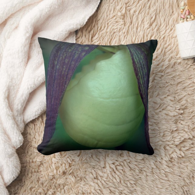 Single White Lady Slipper Orchid Flower  Throw Pillow (Blanket)