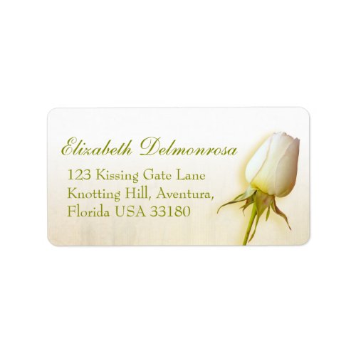 Single white rose bud wedding reply address label