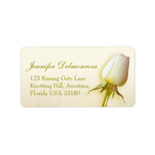 Single white rose bud wedding reply address label