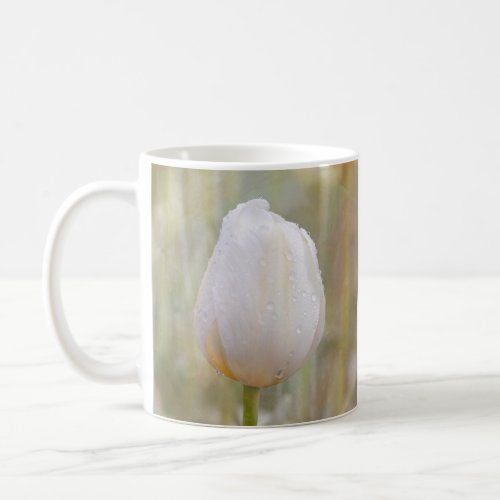 Single White Tulip Blossom with Droplets Photo Coffee Mug
