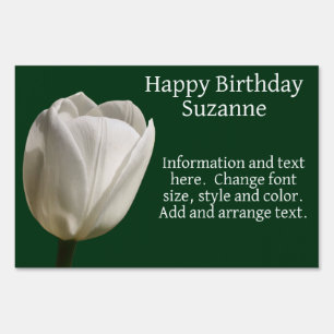 Single White Tulip Flower Personalized Birthday Sign