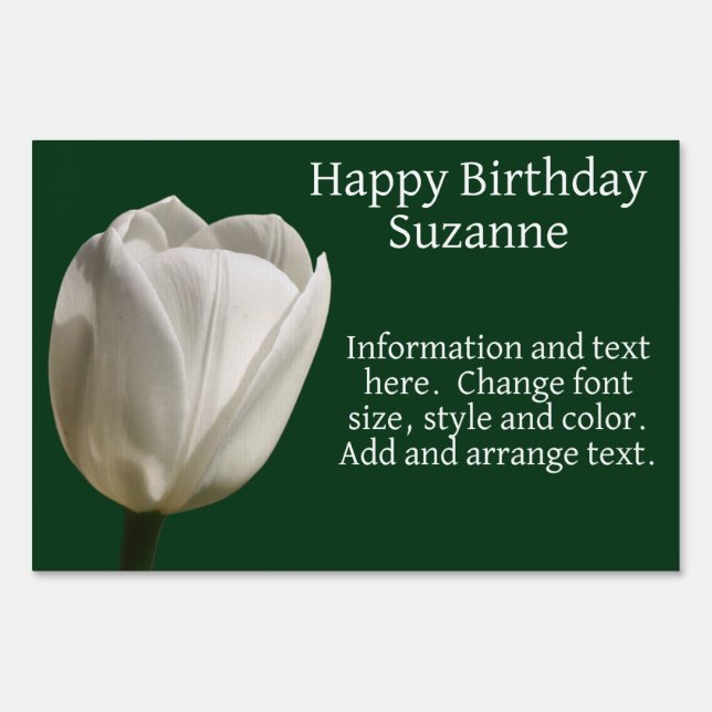 Single White Tulip Flower Personalized Birthday Sign (Front)
