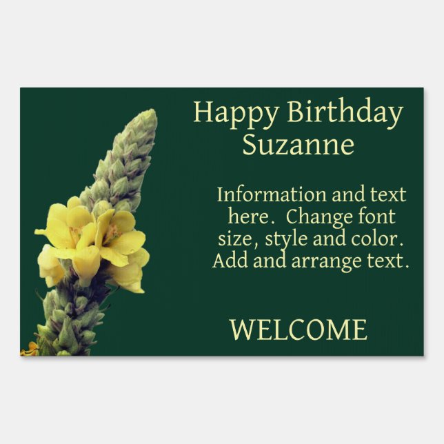 Single Wild Mullein Flower Personalized Birthday Sign (Front)