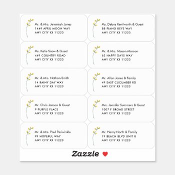 Single Wildflower Name Wedding Guest Address Stick Sticker by lemontreeweddings at Zazzle