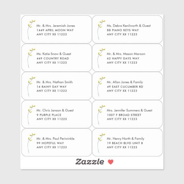Single Wildflower Name Wedding Guest Address Stick Sticker (Sheet)