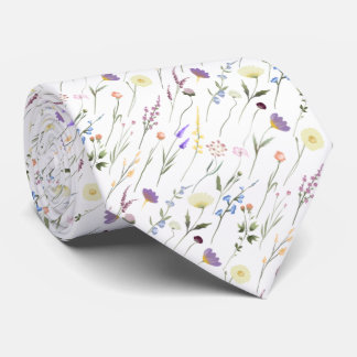 Single Wildflowers Floating On Stems Neck Tie