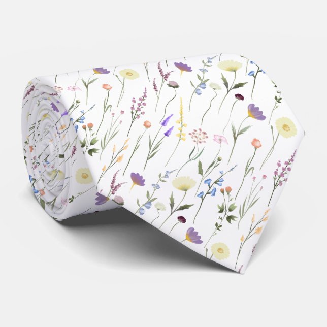 Single Wildflowers Floating On Stems Neck Tie (Rolled)