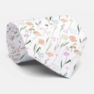 Single Wildflowers Floating On Stems Neck Tie