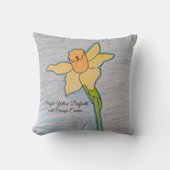 Single Yellow Daffodil with Orange Center Throw Pillow (Front)