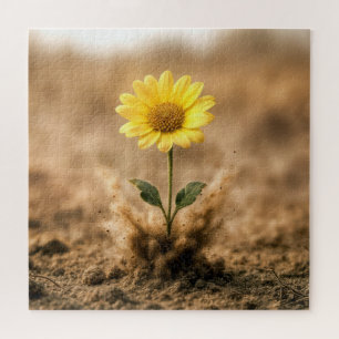 Single Yellow Daisy Bursting Out of Dirt Jigsaw Puzzle