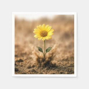 Single Yellow Daisy Bursting Out of Dirt Napkins