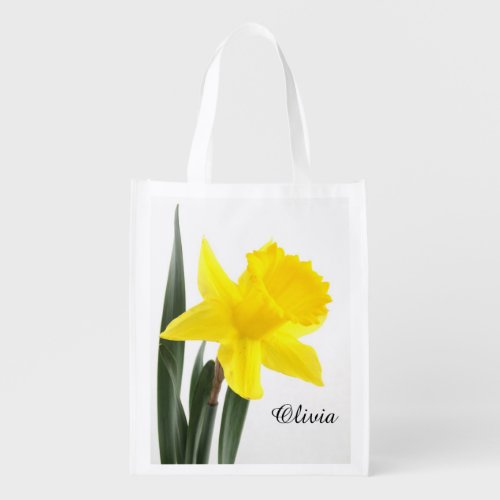 Single Yellow Narcissus Daffodil Reusable Grocery Bag