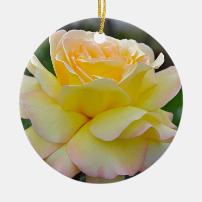 Single yellow rose ceramic ornament (Front)