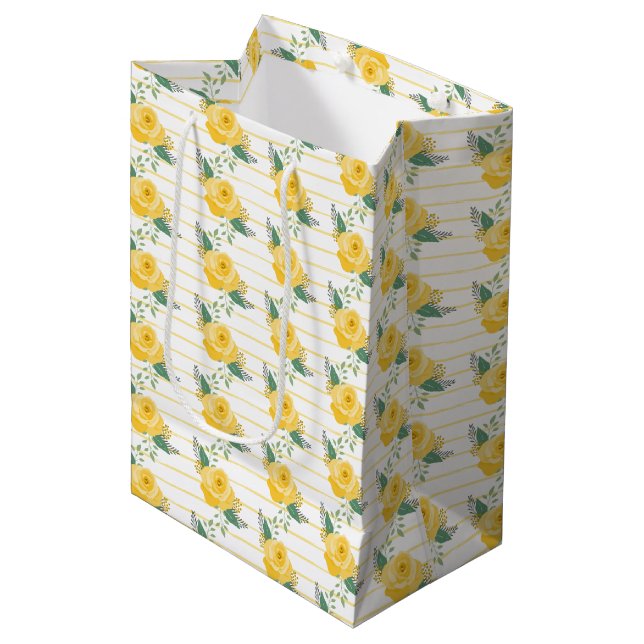 Single Yellow Rose of Texas Medium Gift Bag (Front Angled)