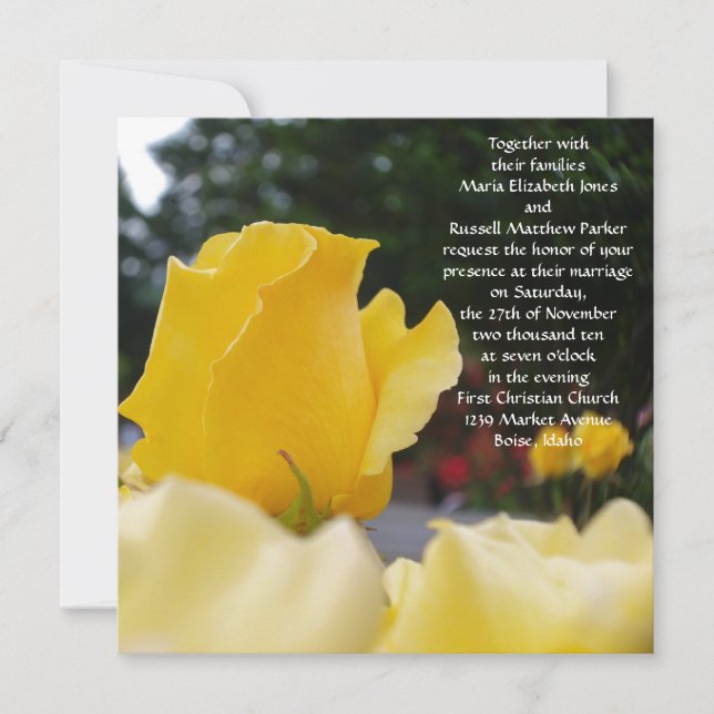 Single Yellow Rose Wedding Invitations (Front)