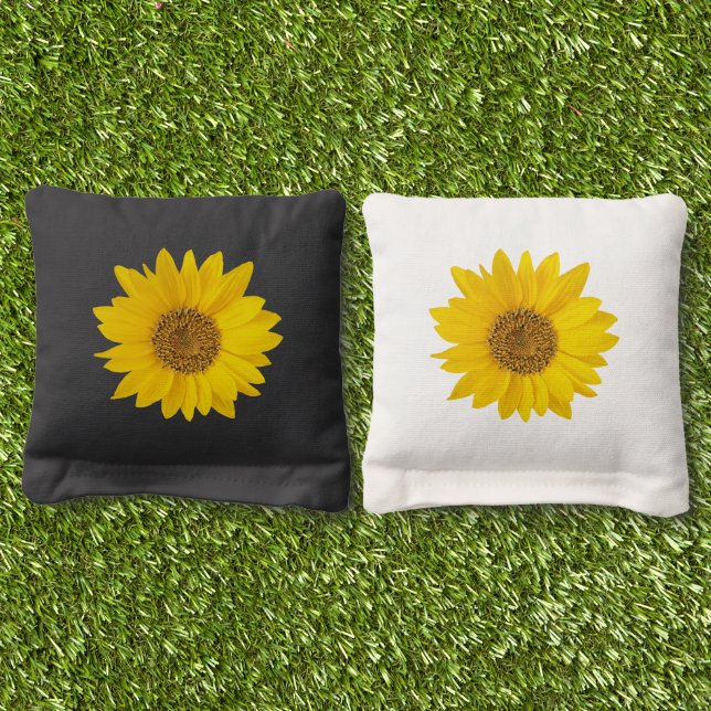 Single Yellow Sunflower Cornhole Bags (Grass)