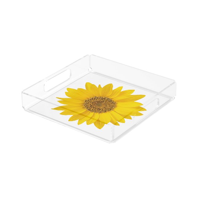 Single Yellow Sunflower Floral Acrylic Tray (Angled)