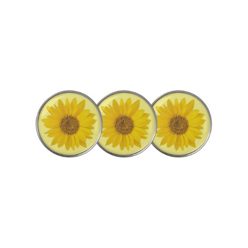 Single Yellow Sunflower on Light Yellow Golf Ball Marker