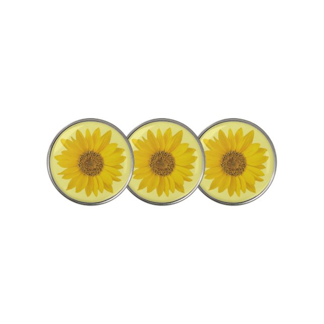 Single Yellow Sunflower on Light Yellow Golf Ball Marker (3 Up)