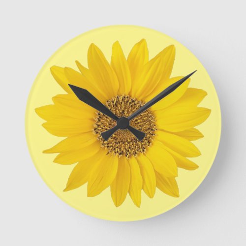 Single Yellow Sunflower on Light Yellow Round Clock
