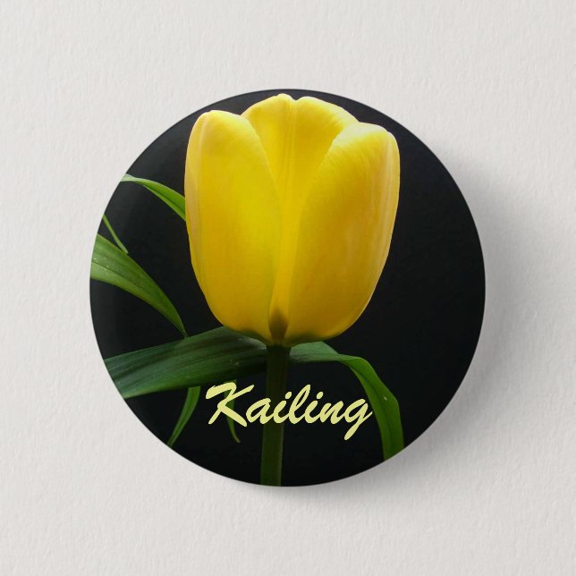 Single yellow tulip flower button (Front)